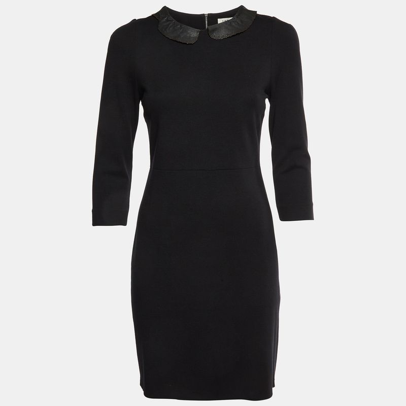 Sandro Black Jersey Peter Pan Collar Knee Length Dress S